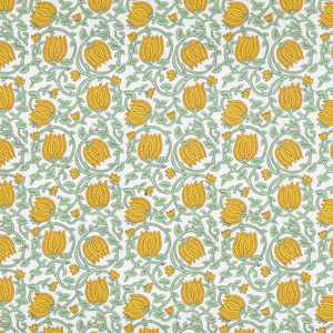 Tissu Voile de coton Handblock tulipes jaunes vignes vertes tulipe Jaal imprimé Base blanche pour la couture accessoires de mode décor à la maison - Product Image 1