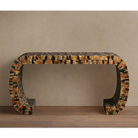Meubles d'intérieur sur mesure, table console de luxe avec structure en bois massif, table à manger incurvée architecturale