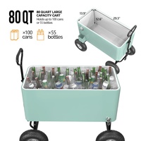 Chariot isotherme vintage en métal noir 80QT avec roues, glacière pratique pour boissons, bière et pique-niques en extérieur