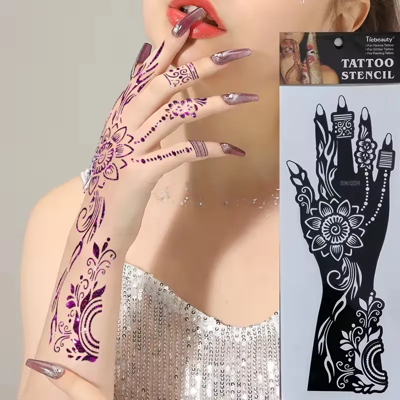 Yeni ürün el bilek kına boyama Stencil DIY kullanımlık hint kınası Mehndi dövme kına tasarımları Stencil