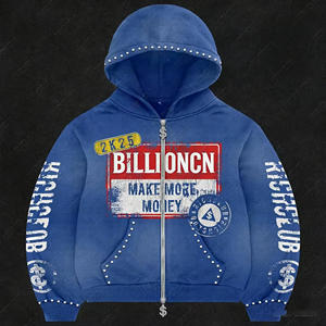 Sudadera con Capucha de Invierno Extra Grande para Hombre, Estilo Vintage, Lavado Ácido, Felpa Gruesa, Impermeable, Resistente al Viento, Bordada, con Piedras Preciosas, Personalizada por el Fabricante - Product Image 3