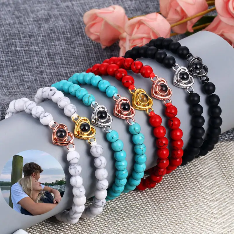 Пользовательские модные ювелирные изделия персонализированные подарки в форме сердца очаровательный браслет из бисера пара проекция фото браслет