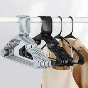 LINDON Wholesale Durable Slim Space Saving Cheap Hangers Standard Black Plastic Hanger with Shoulder Grooves