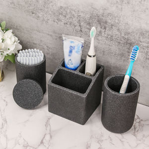 Ensemble d'accessoires de salle de bain <span class=keywords><strong>5</strong></span> pièces avec porte-brosse à dents en résine porte-distributeur de savon coton-tige/tampon/boule conteneur pot - Product Image 3