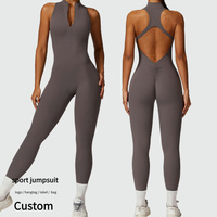 Qualité sans manches dos nu vêtements de Sport combinaison avec fermeture éclair avant une pièce Yoga body femmes danse active Gym Fitness combinaison