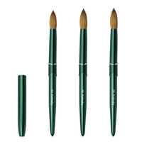 Brosse à tête ronde 100% Pure Kolinsky de haute qualité avec corps de stylo en métal vert mat pour l'application de vernis à ongles et de poudre à ongles