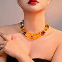 Collier superposé doré, élégant et polyvalent, perles de verre faites à la main, style vintage, luxe léger, collier de caractère, cadeau pour elle