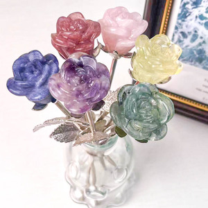 Wholesale Customizable Gemstone Spiritual Product Healing Crystal Craft Rose Quartz Mixed Material Flower for Home Decor