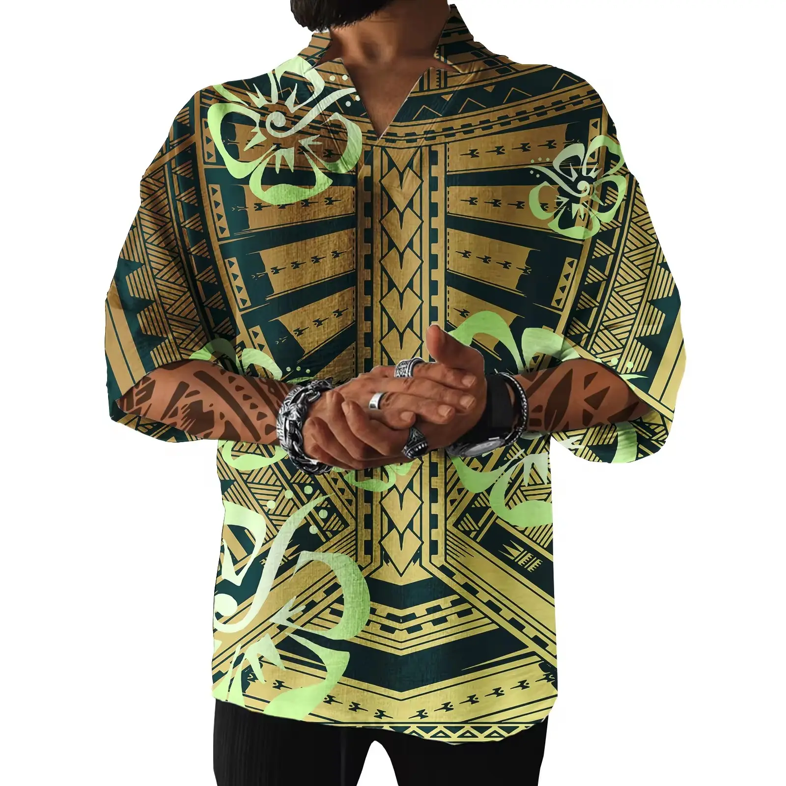 Leverancier Mannen T-Shirts Polynesische Bloemen Pacific Eiland Design Mannen Zomer Top Samoa Puletasi Tribal Print Oversized Tshirt