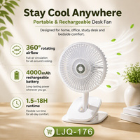 Ventilateur de bureau rotatif USB portable rechargeable avec télécommande et lampe intégrée
