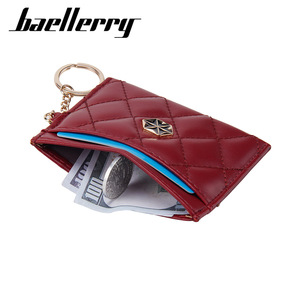 Baellerry Card Holder Red Quilted Leather <b>Keychain</b> <b>Wallet</b> For Credit Cards Everyday Use - Product Image 1