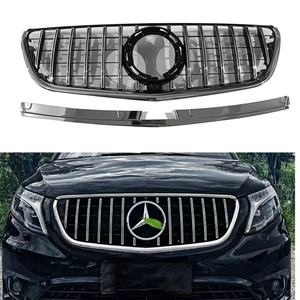 Grille avant de remplacement pour Mercedes-Benz Vito W448, entièrement noire avec bandes argentées, en ABS, 2021-2024 - Product Image 1