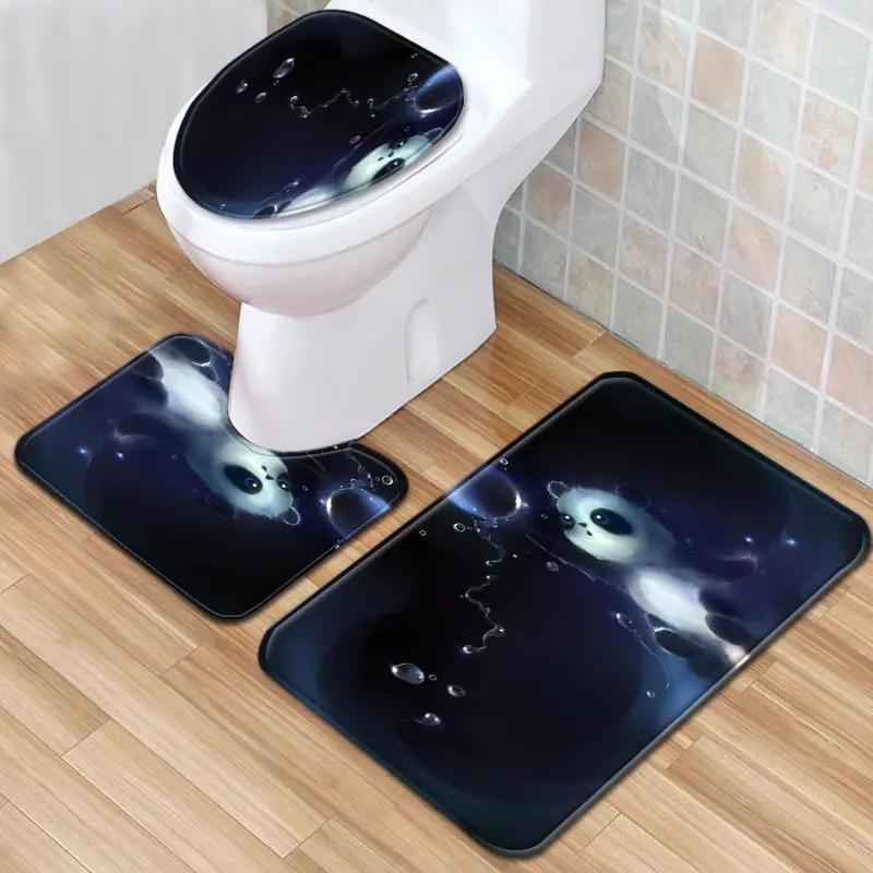 Tapis de bain noir imprimé 3D, 1 pièce, à séchage rapide, ensemble de toilette, moquette de salle d'eau absorbant