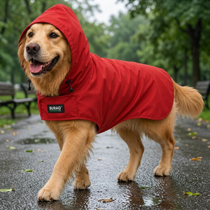 Imperméable pour chien en polyester avec bande réfléchissante, capuche réglable et trou pour laisse |   Vente en gros OEM/ODM de produits d'hiver à marque privée - Product Image 2