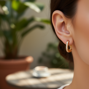 Pendientes de aro E1329 de 8 mm, chapados en oro, con cristales de imitación, joyería de moda para mujer, estilo clásico - Product Image 2