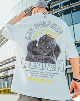 T-shirts personnalisés Streetwear à imprimé numérique 220 grammes pour hommes, à manches courtes, coupe droite, ourlet déchiré, motif graphique