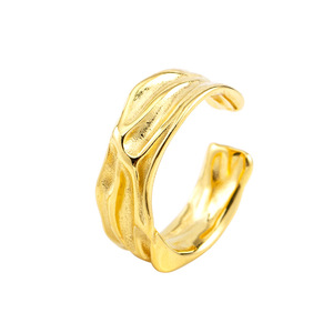 แหวนทรงเรขาคณิตสีทองแบบเปิดสำหรับทุกเพศเครื่องประดับแฟชั่นดีไซน์พื้นผิวแบบไม่สม่ำเสมอ - Product Image 5