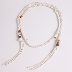Vente en gros de chaîne de taille tissée à la main pour femmes <span class=keywords><strong>ceinture</strong></span> tressée en <span class=keywords><strong>corde</strong></span> de coton perlée à pompon et accessoires de robe noués - Product Image 4