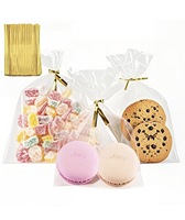 Sacs transparents en BOPP avec attaches torsadées dorées, pochettes cadeaux en OPP pour peluches, bonbons, biscuits, macarons, cadeaux de fête, vente en gros