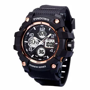 PINDOWS colorido deporte analógico Digital Sportsdate LED cara alarma cronómetro con caja de regalo multifuncional Dual Time Customs Watch