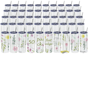 Lot de 50 gobelets à sublimation à bord plat de 20 oz en acier inoxydable, isolés sous vide, anti-fuite, avec couvercle, paille et sous-verre, réutilisables pour boissons froides - Product Image 1