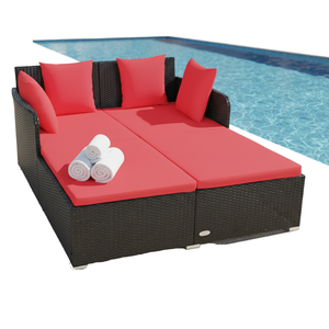 Factory Wholesale Durable Garden PE Wicker Rattan Outdoor Patio Double Sun <b>Lounger</b> Soft <b>Cushion</b> Hotel Villa -Modern Daybed UV - Product Image 1