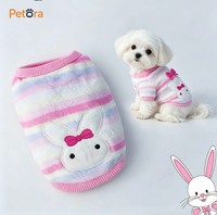 Chemise pour chien en polaire rayée avec broderie de lapin mignon, vêtements pour animaux de compagnie doux et chauds pour petits chiens, à porter tous les jours à l'intérieur