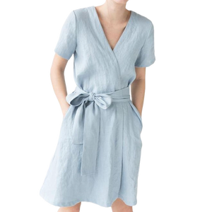 Belle robe en lin rose Dernière robe Robe décontractée Robe portefeuille - Product Image 3