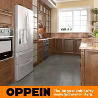 Pour OPPEIN Armoires de cuisine en bois massif modulaires modernes Stratifié en marbre 5 ans MDF E1 Standard Meubles en bois Rangement de cuisine