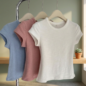 Camisetas Nuevas de Cuello Redondo y Manga Corta en Color Sólido para Mujer, Camisetas Cortas de Moda Casual, Lisas y Personalizables - Product Image 3