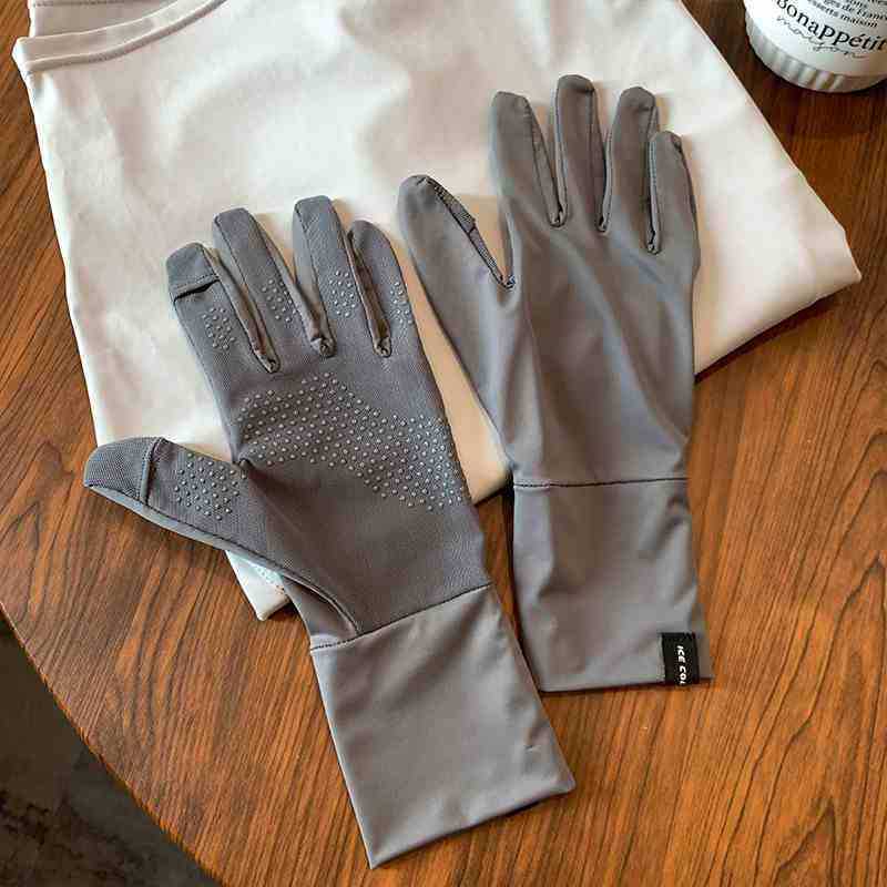Gants de protection solaire avec logo vertical-gris foncé