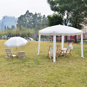 Conjunto de Muebles de Playa de Alta Gama, Resistentes a la Intemperie, con Tumbona de Madera, Gazebo con Flecos Estilo Boho, Plegables para Exteriores - Product Image 6