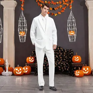 Хэллоуин деловые костюмы для мужчин 2 шт. Свадебный костюм однотонный пиджак из полиэстера брюки для взрослых