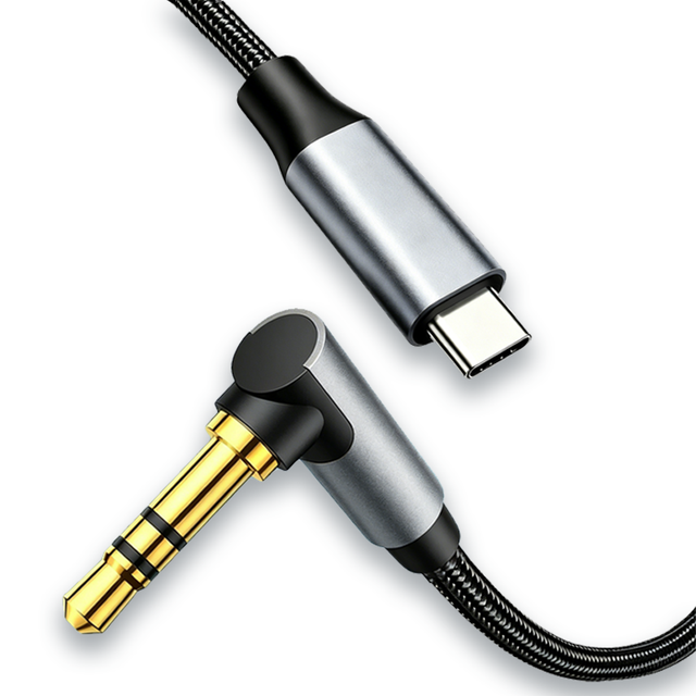 3.5mm 90 Degree Right Angle Male to Type-c Male Car Audio Cable Custom Nylon Braided Jacket Dual Shielding USB C Speaker Cable