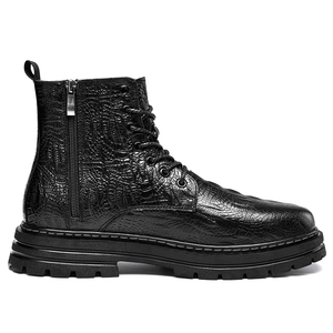 Bottes de cheville d'hiver en cuir de vachette à fond épais pour hommes Designer Luxury Casual Round Toe Zip Business Formal High Top Men Shoes - Product Image 3
