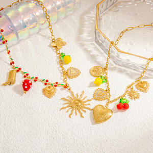 Collier avec pendentif en forme de cœur, plaqué or 18 carats, en acier inoxydable, pour femme, bijoux cadeau avec breloques soleil, cerise, citron - Product Image 4