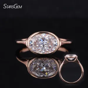 Starsgem Custom 2.5ct Oval Cut Lab Diamond Solitaire Engagement Ring Bezel Set in 10k Rose Gold Fine Jewelry Ring