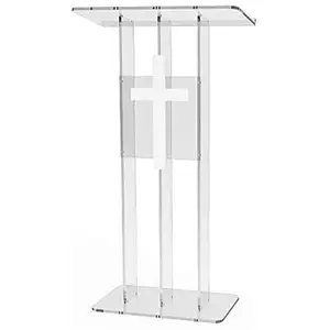 NewSelling VONVIK Facile Assemblage Pupitre Clair <span class=keywords><strong>Chaire</strong></span> D'église Avec Église Chrétienne Croix Trinité Style Transparent Acrylique Podium - Product Image 1