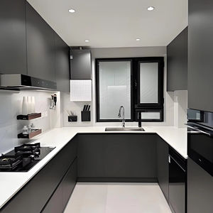 Juego de armario de pared de cocina moderno pequeño armario de madera blanco lacado de alto brillo con fregadero para Cocinas Modernas - Product Image 1