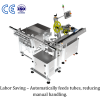 Máquina Etiquetadora Automática de Tubos Horizontales SKILT con Elevador y Sistema de Orientación por Visión para Productos Planos y Cilíndricos