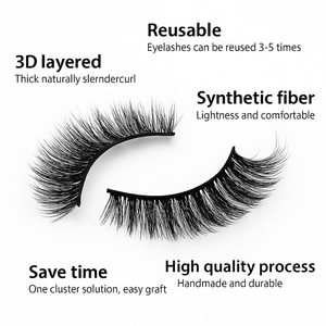 Lot de 10 paires de faux cils synthétiques à bande transparente, courbure naturelle, avec boîte, modèle à bande transparente - Product Image 5