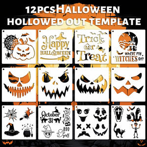 12 pochoirs d'Halloween 7,8x7,8 pouces, pochoirs en plastique pour peinture, pulvérisation, décoration murale, fenêtre, porte, bricolage - Product Image 5