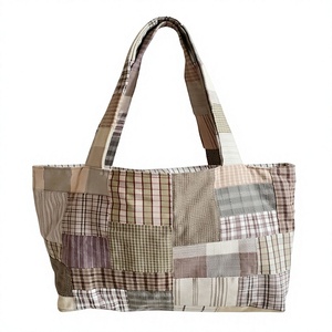 Style De Maison Casual <b>Patchwork</b> Cotton Tote <b>Bag</b> Shoulder Straps Large Capacity Open Top Unisex Daily Use Hand Wash Beach - Product Image 1