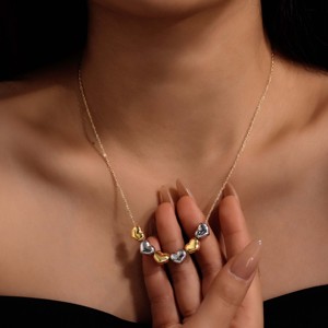 Collier en acier inoxydable plaqué or 18 carats, argent bicolore, lien en forme de cœur 3D, chaîne fine, luxe léger, accessoire de mode quotidien pour les trajets quotidiens - Product Image 6