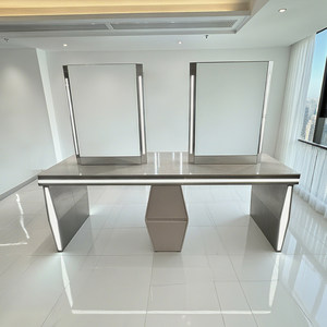Miroir de maquillage LED en acier inoxydable, miroir de coiffeuse de salon, miroir à quatre faces, mobilier de studio de beauté commercial - Product Image 3