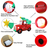 Décoration de Noël gonflable en plastique de 2,2 m de long avec Père Noël au volant et lumières LED rouges
