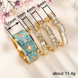 Anillos Apilables de Estilo Bohemio Vintage de Fanhua <span class=keywords><strong>Jewelry</strong></span> con Turquesa, Esmalte y Circonita para Mujer - Product Image 3