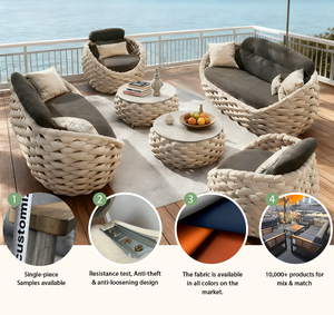 <span class=keywords><strong>Set</strong></span> <span class=keywords><strong>Sofa</strong></span> Taman Modern Tahan Air dan Cuaca, Anyaman Tali untuk Halaman & Hotel - Product Image 2
