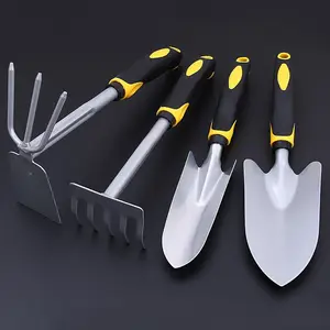 Durable Customised 4 Piece Heavy Duty Garden tool Kit Includes Hand Trowel, Transplant Trowel and Cultivator Hand Rake