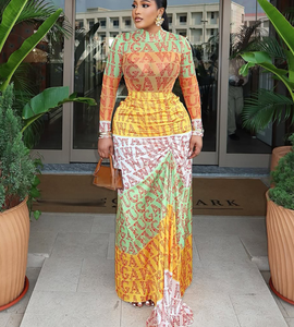 เดรสยาวพิมพ์ลายแอฟริกันสำหรับผู้หญิง แขนยาว จีบสวยงาม ไซส์ S-XL ลดราคาพิเศษ - Product Image 3